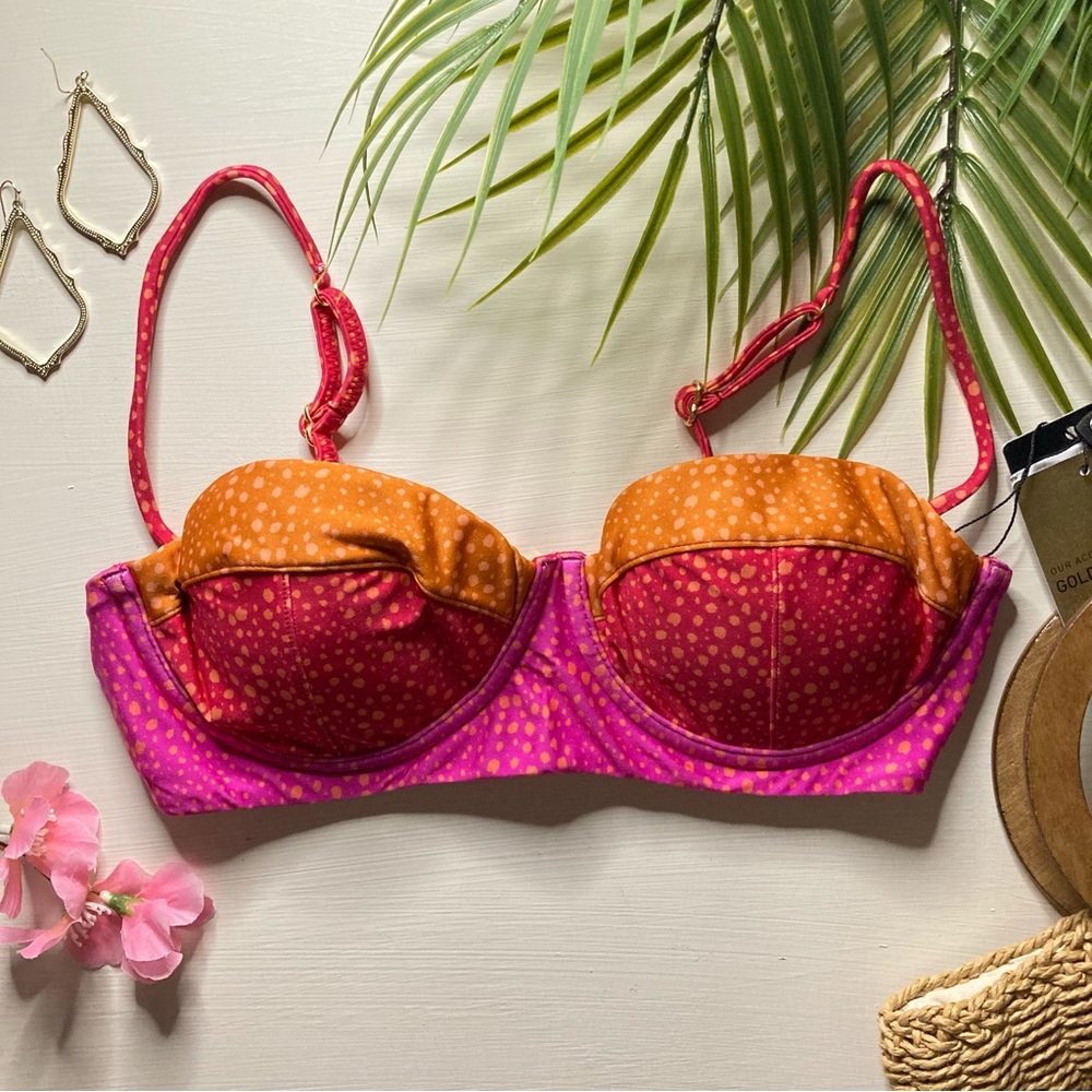 Vix 🩷 Polka Dot Piper Block Corsage Bikini Top 🍍⛱️